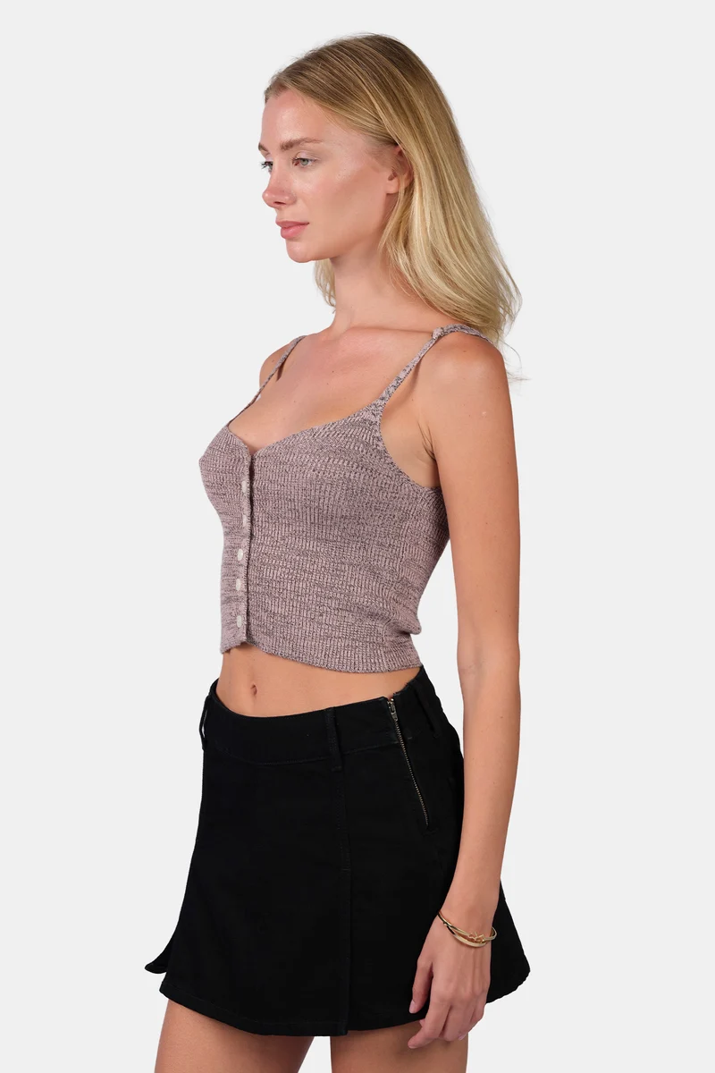 Lari|Viscose Melange Strappy Crop Knit Cami