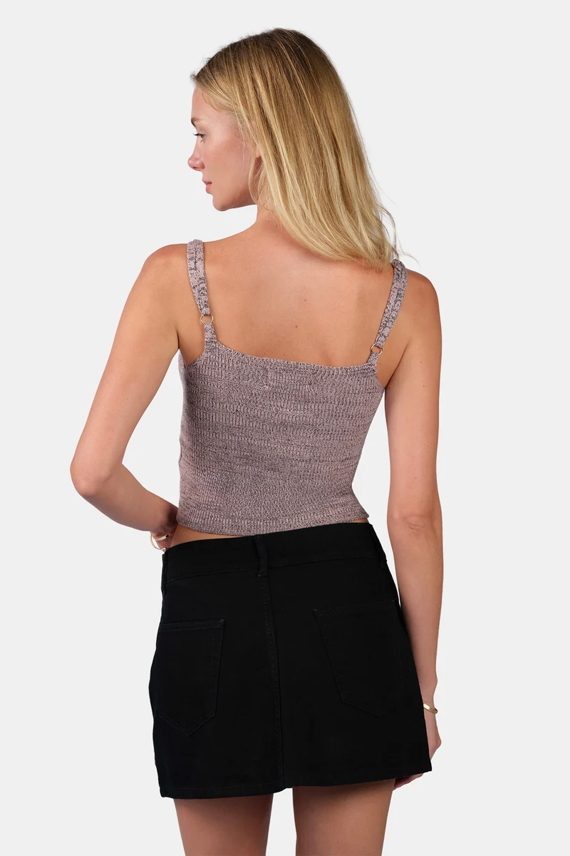 Lari|Viscose Melange Strappy Crop Knit Cami