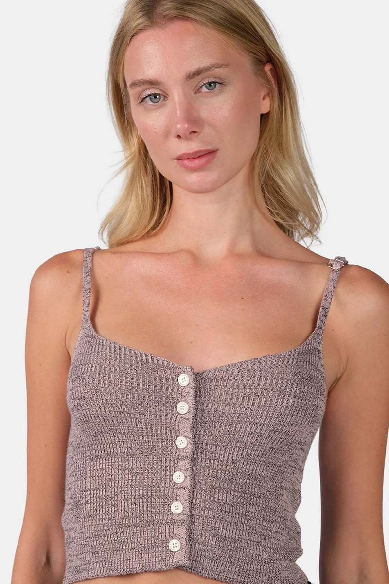 Lari|Viscose Melange Strappy Crop Knit Cami