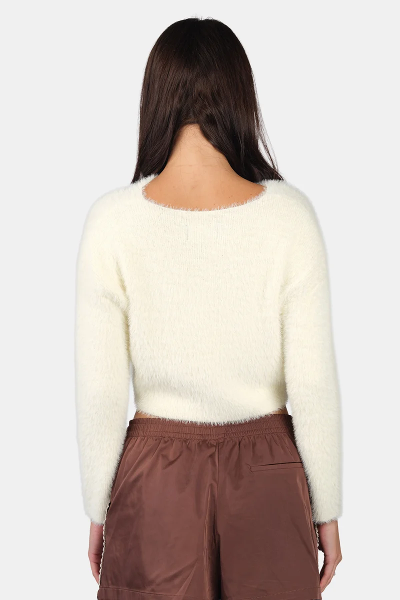 Mimi|Viscose V-Neck Buttery Soft Crop Knit Top