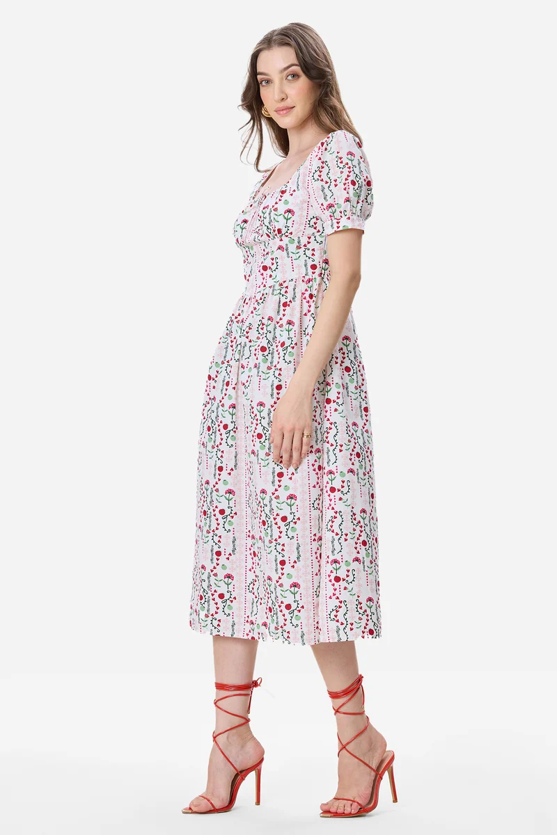 Islay|100% Cotton Fit & Flare Printed Midi Dress