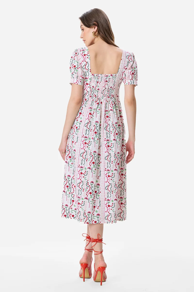 Islay|100% Cotton Fit & Flare Printed Midi Dress