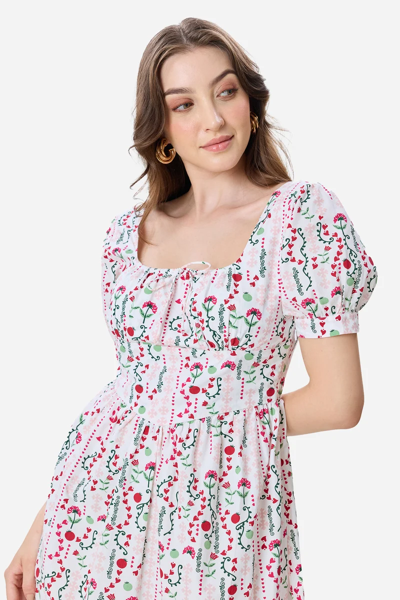 Islay|100% Cotton Fit & Flare Printed Midi Dress