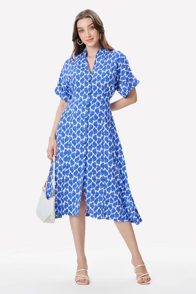 Morar|100% Cotton Pleat Detail Midi Dress