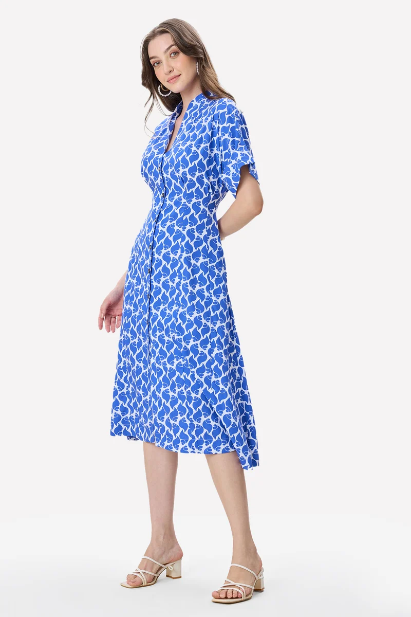 Morar|100% Cotton Pleat Detail Midi Dress