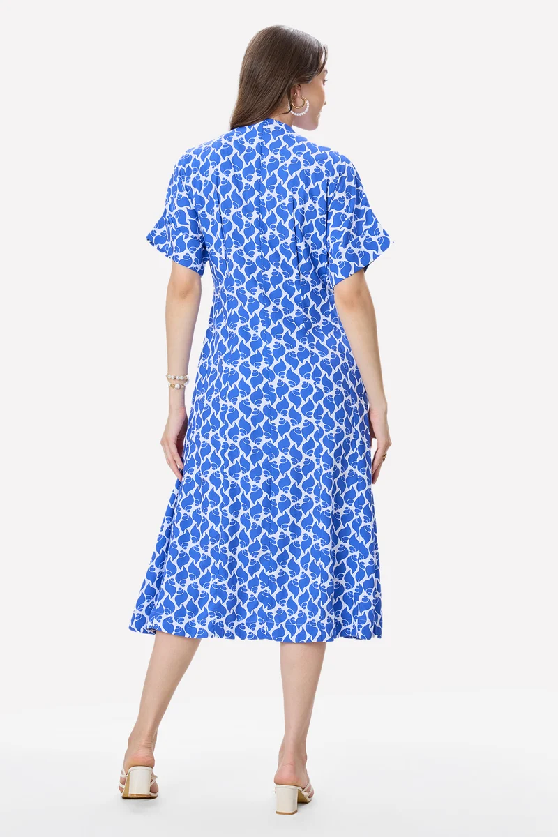 Morar|100% Cotton Pleat Detail Midi Dress
