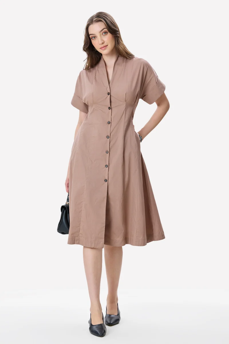 Maree|100% Cotton Pleat Detail Midi Dress