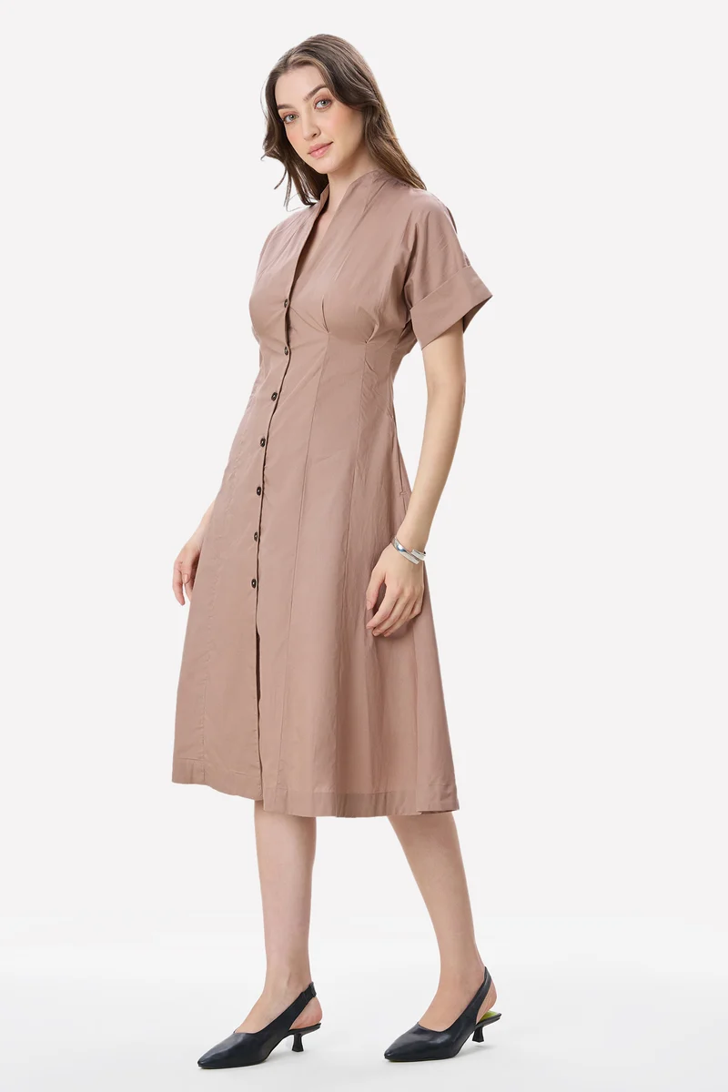 Maree|100% Cotton Pleat Detail Midi Dress