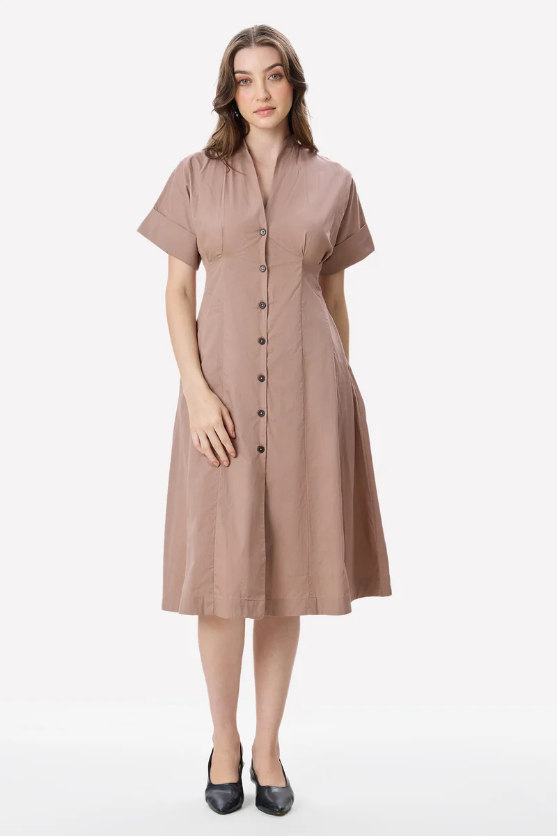 Maree|100% Cotton Pleat Detail Midi Dress