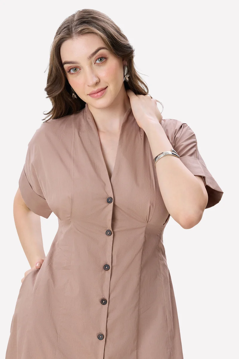 Maree|100% Cotton Pleat Detail Midi Dress