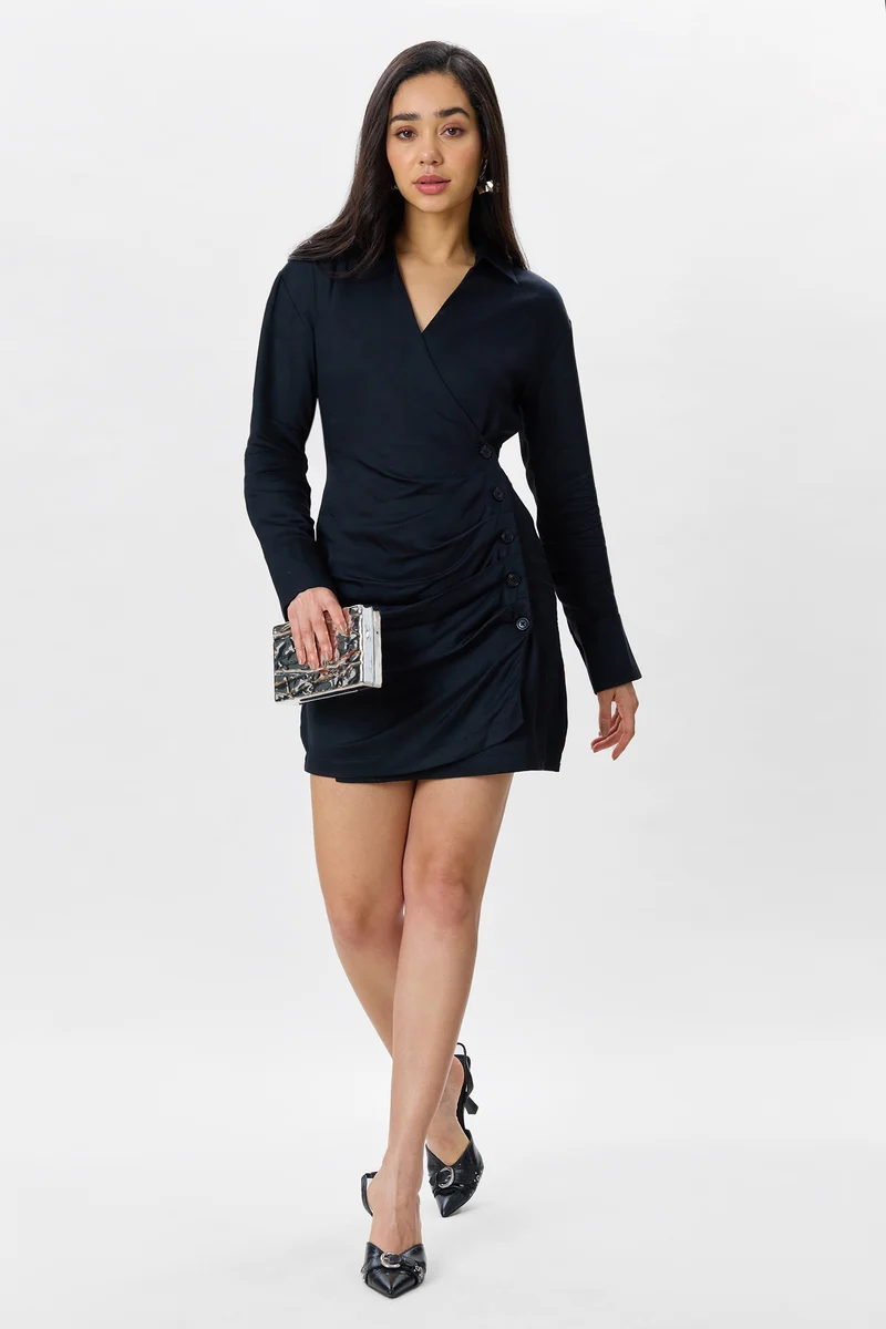 Shuna|100% Cotton Asymmetrical Shirt Dress