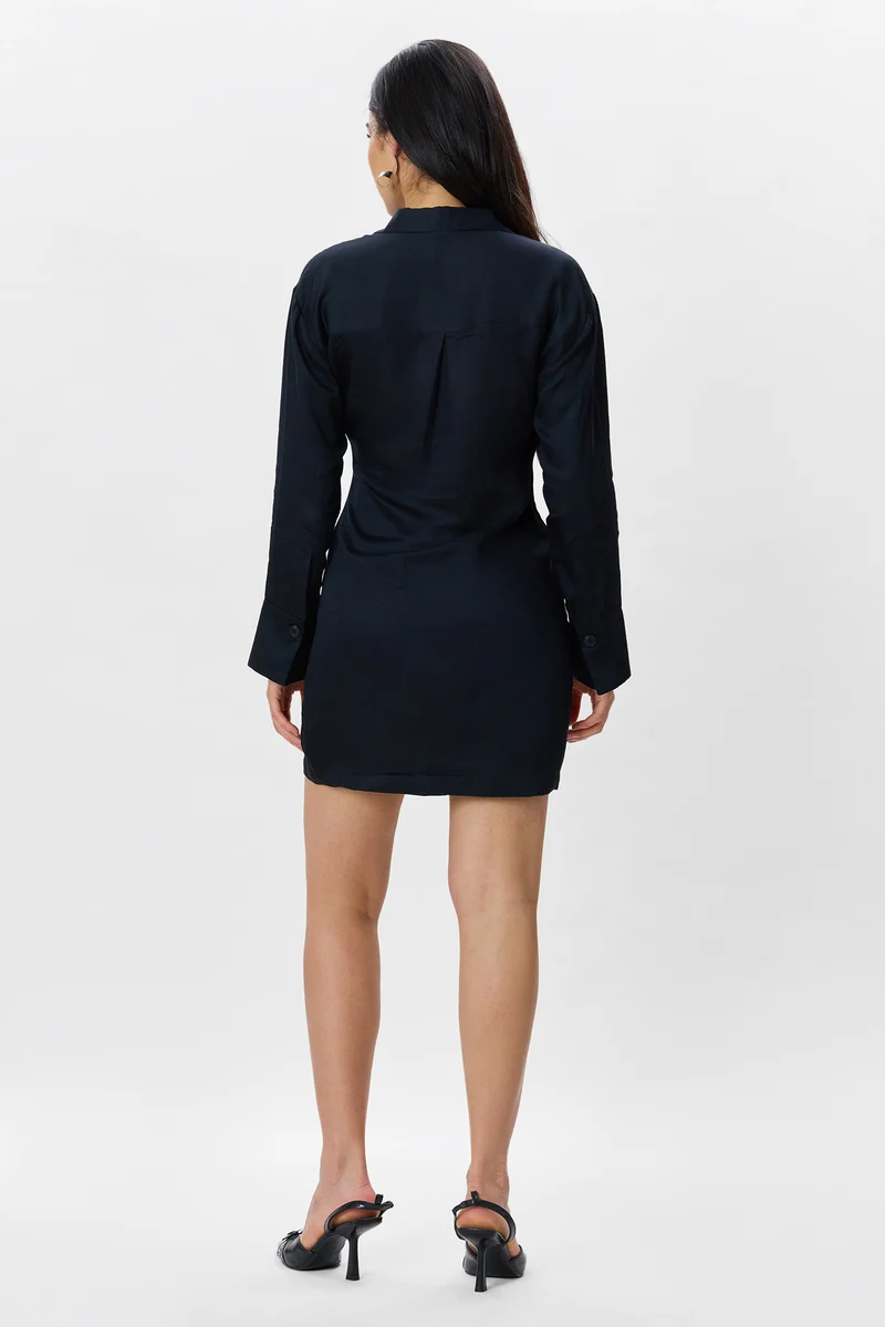 Shuna|100% Cotton Asymmetrical Shirt Dress