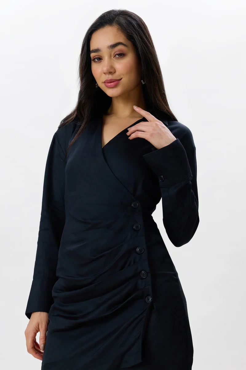 Shuna|100% Cotton Asymmetrical Shirt Dress