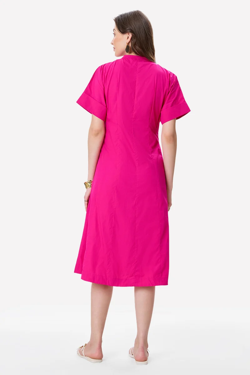 Shena|100% Cotton Pleat Detail Midi Dress