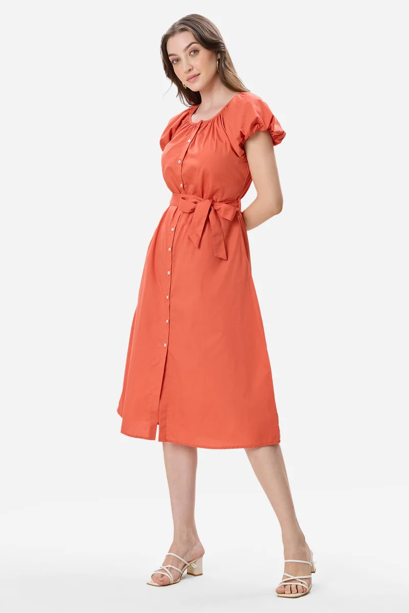 Kelsa|100% Cotton Bubble Sleeve Dress