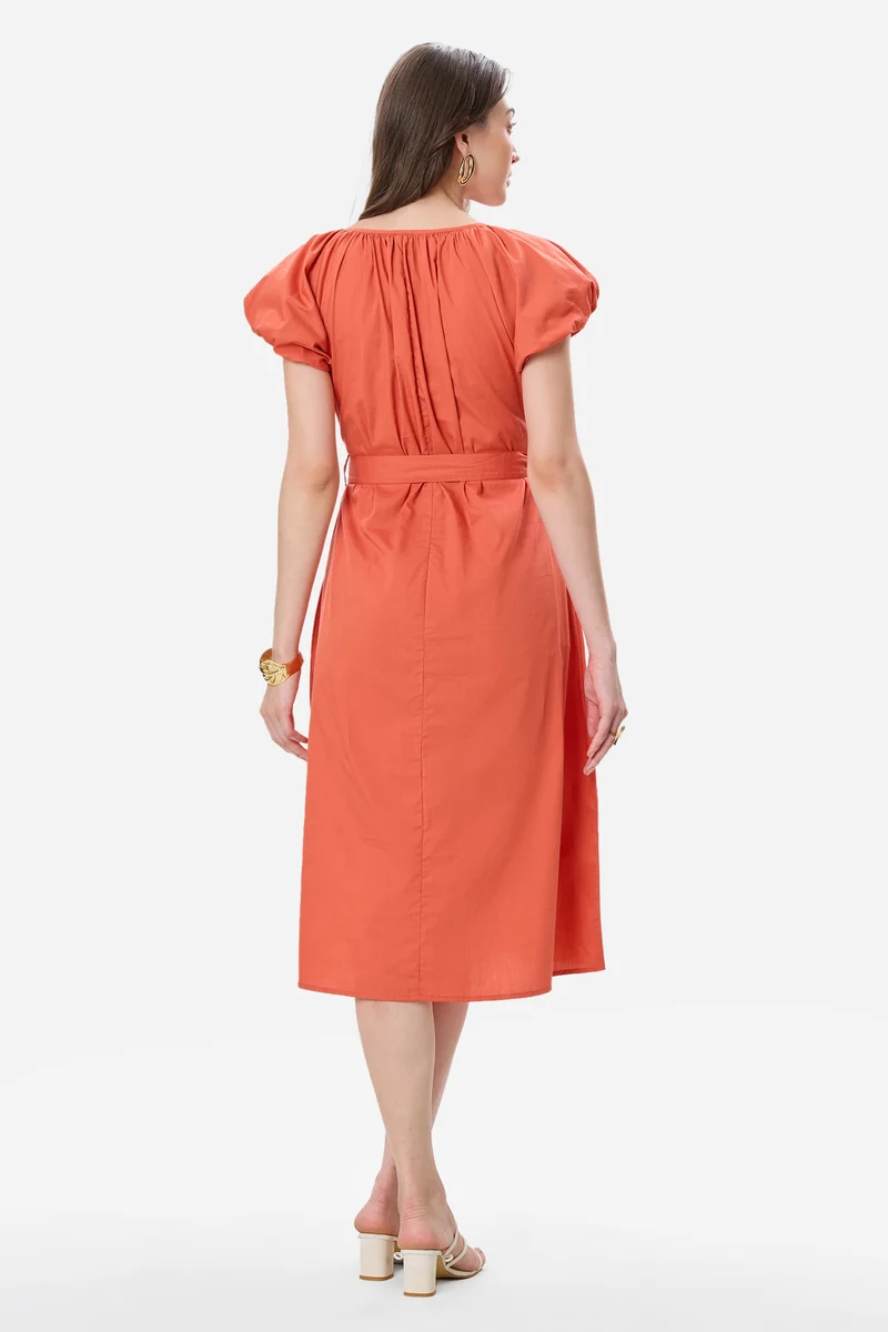 Kelsa|100% Cotton Bubble Sleeve Dress