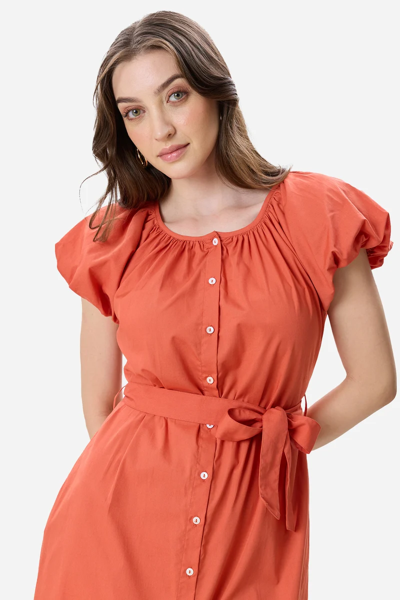 Kelsa|100% Cotton Bubble Sleeve Dress