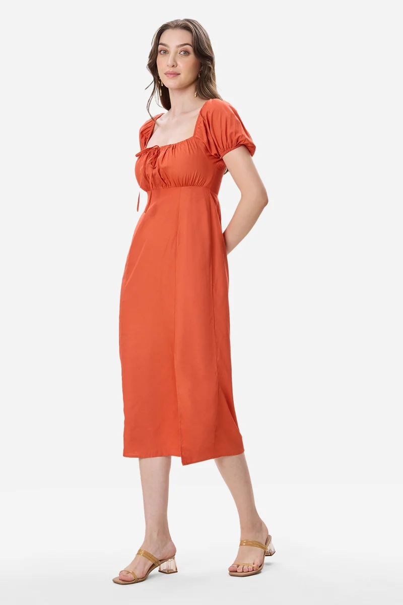 Kei|100% Viscose Puff Sleeve Dress