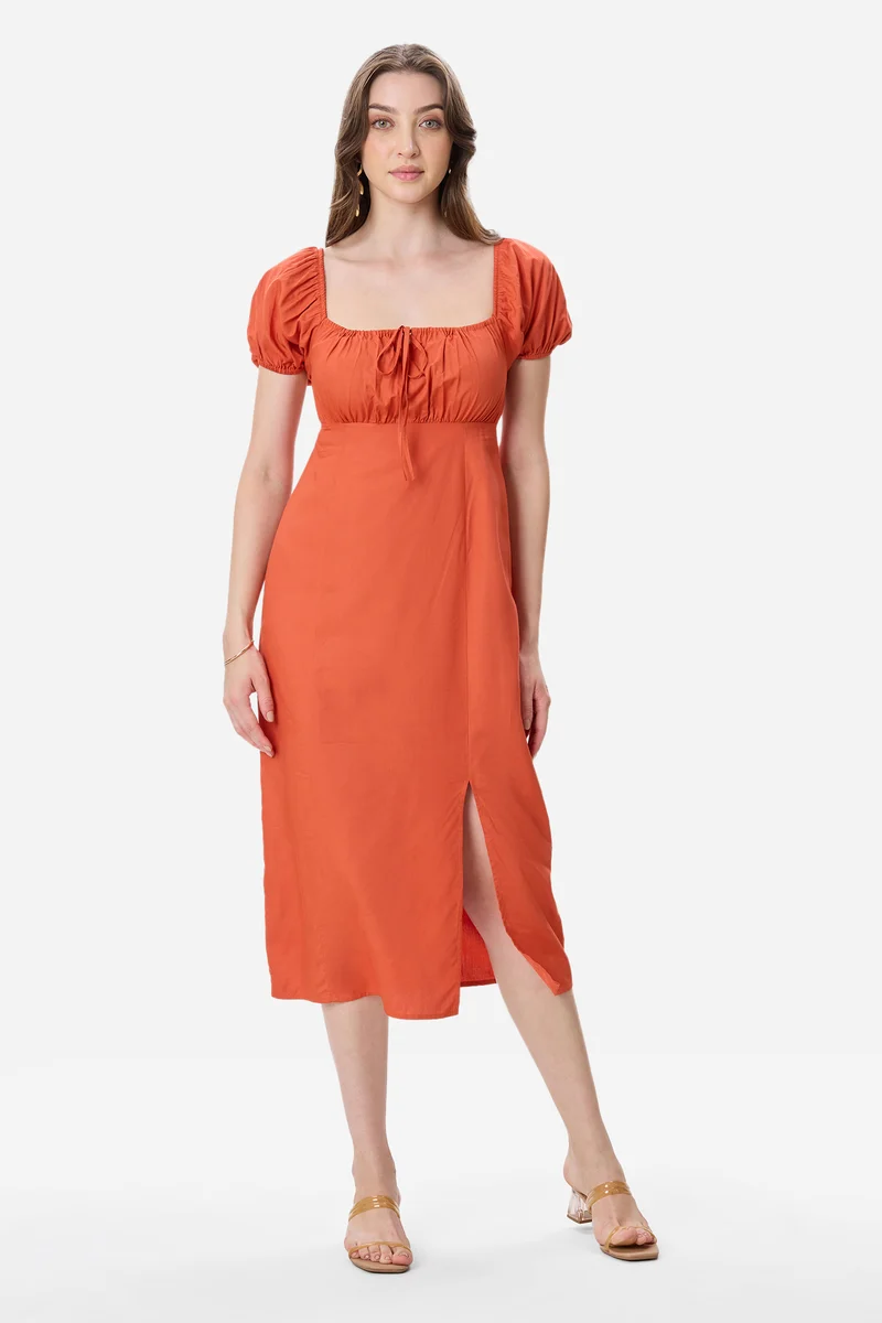Kei|100% Viscose Puff Sleeve Dress