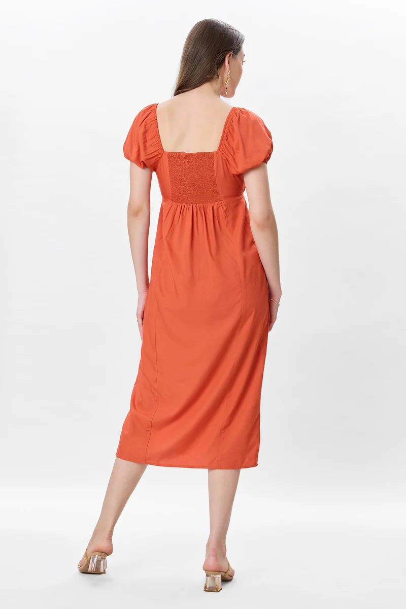 Kei|100% Viscose Puff Sleeve Dress