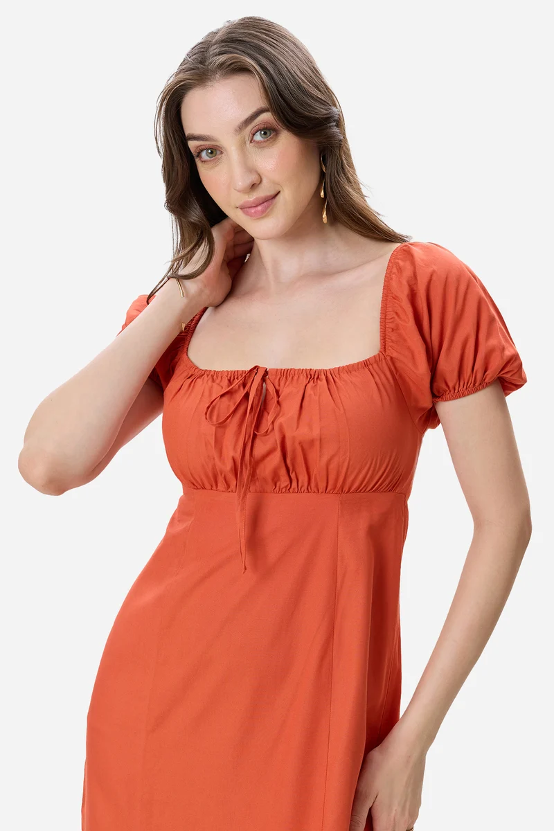 Kei|100% Viscose Puff Sleeve Dress