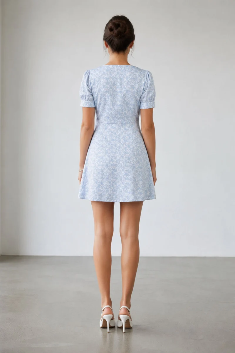 Mitali|100% Viscose Tie-Up Puff Sleeve Midi Dress