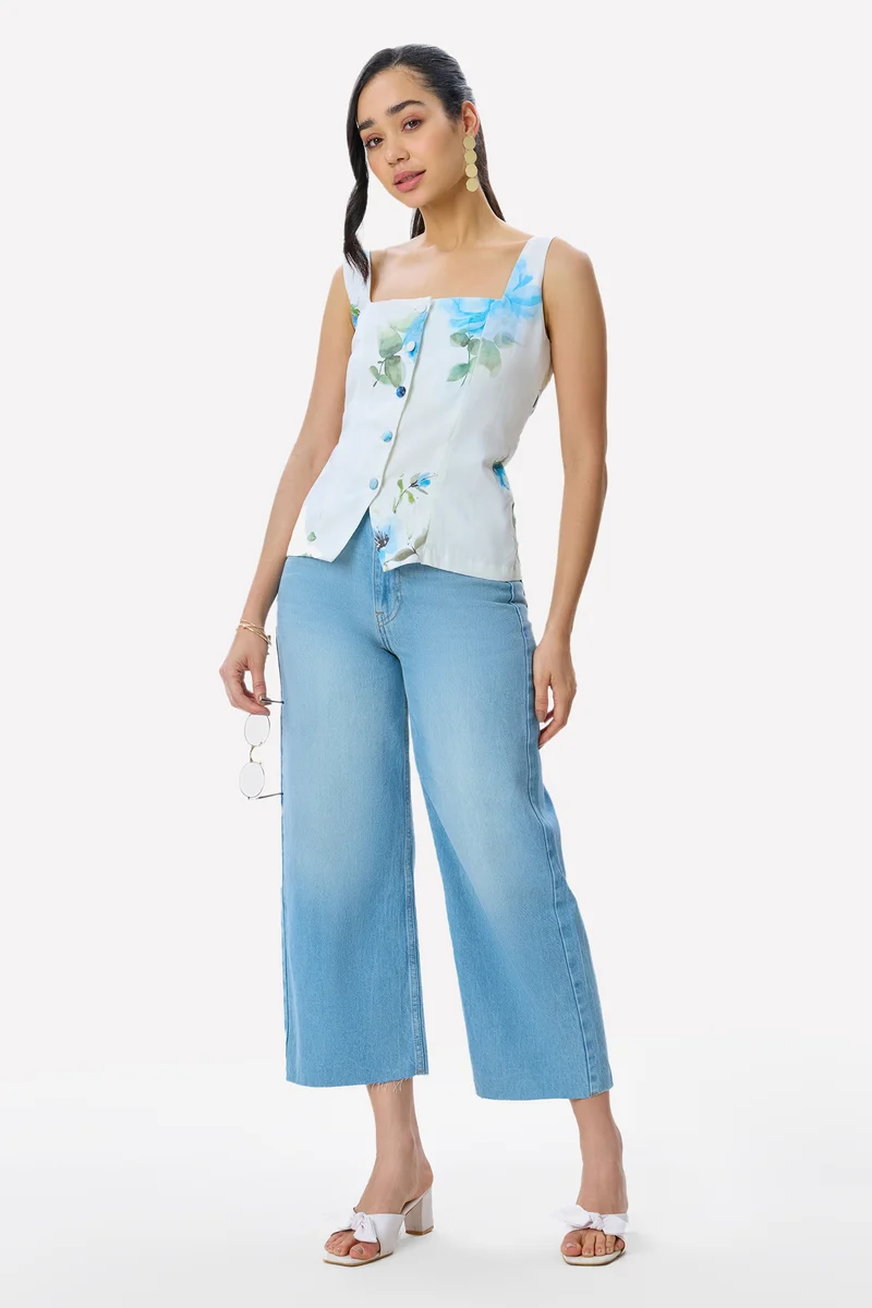 Rivani Top|100% Tencel Floral Printed Waistcoat