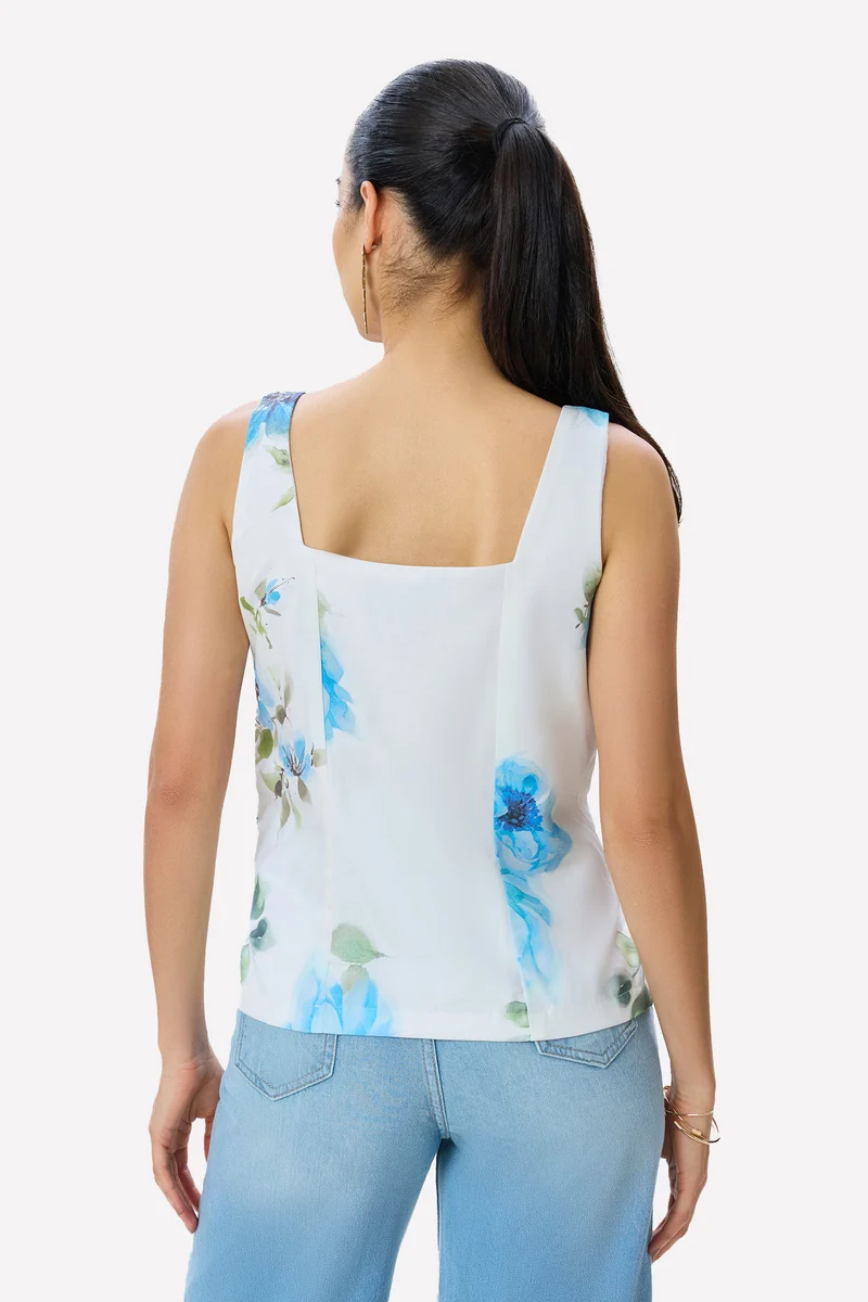 Rivani Top|100% Tencel Floral Printed Waistcoat