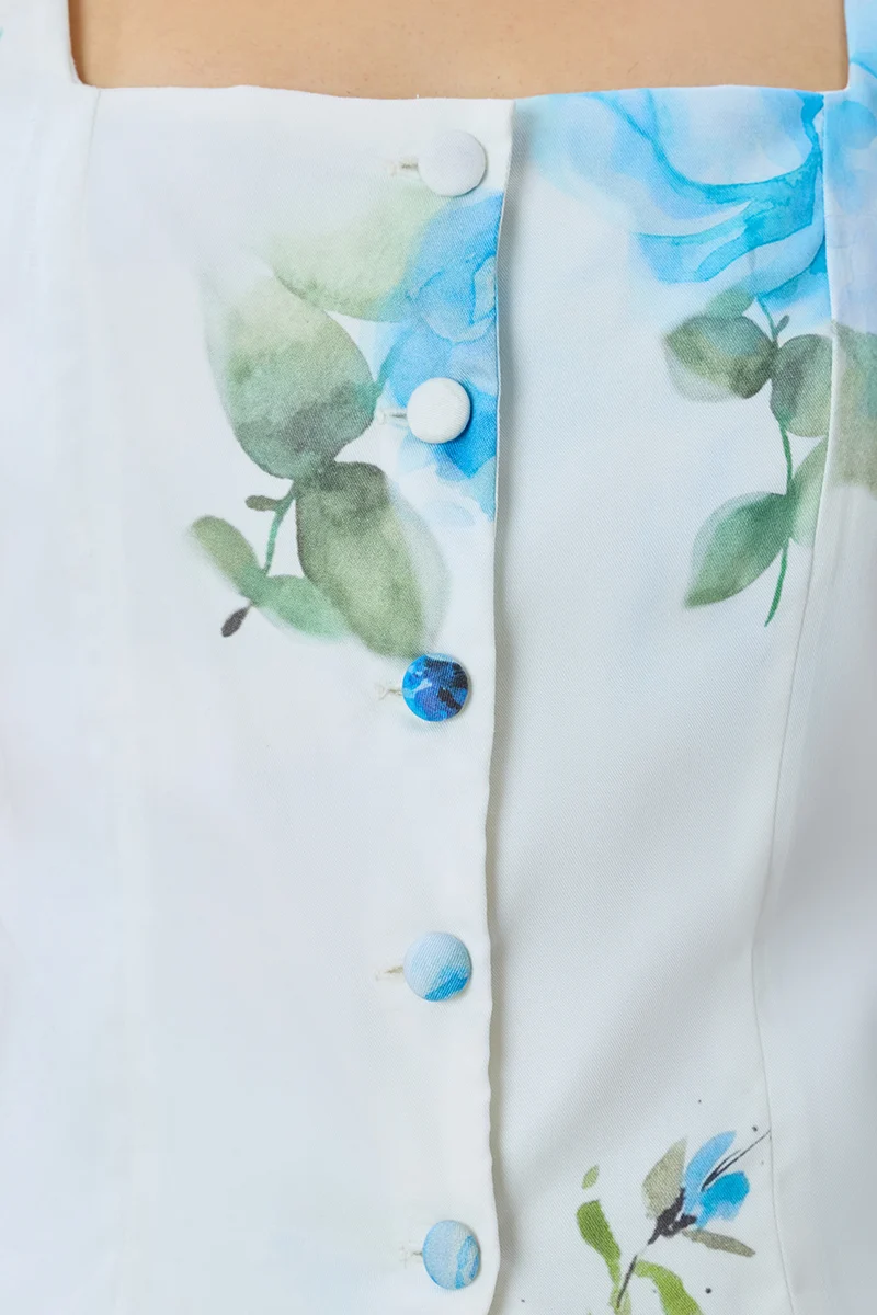 Rivani Top|100% Tencel Floral Printed Waistcoat