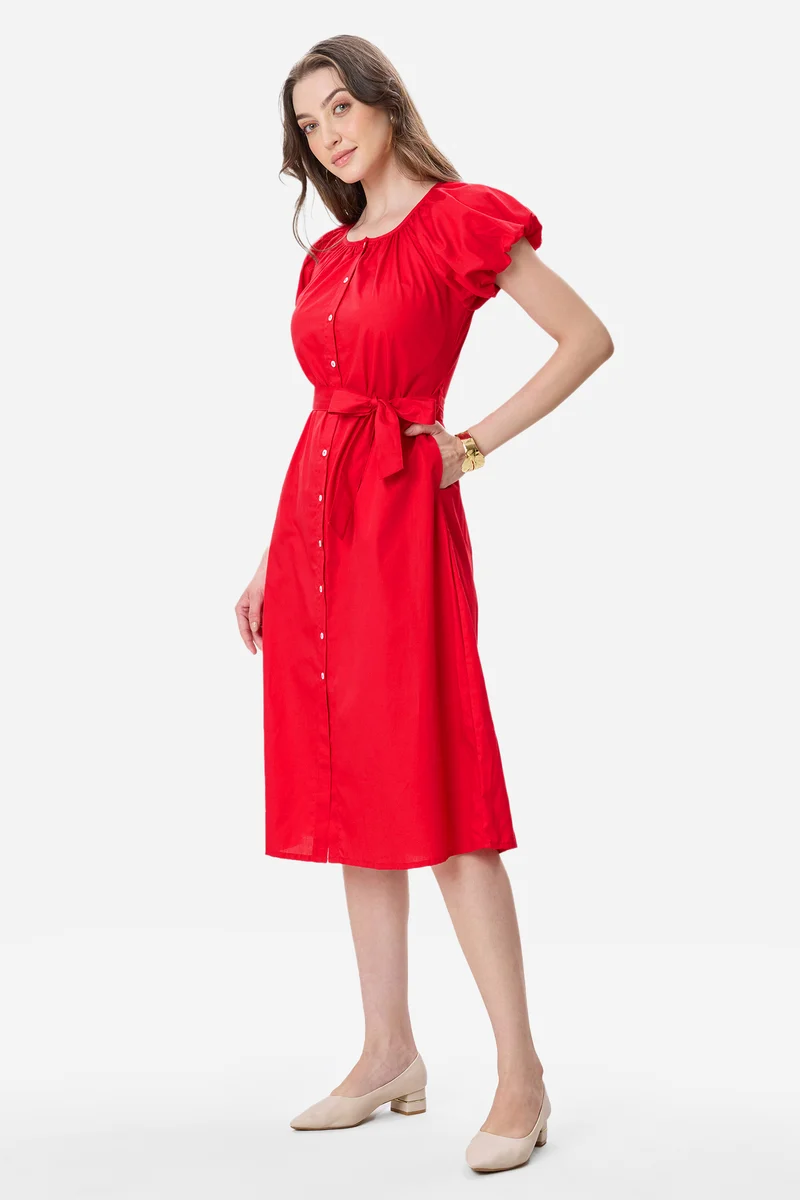 Seona|100% Cotton Bubble Sleeve Dress