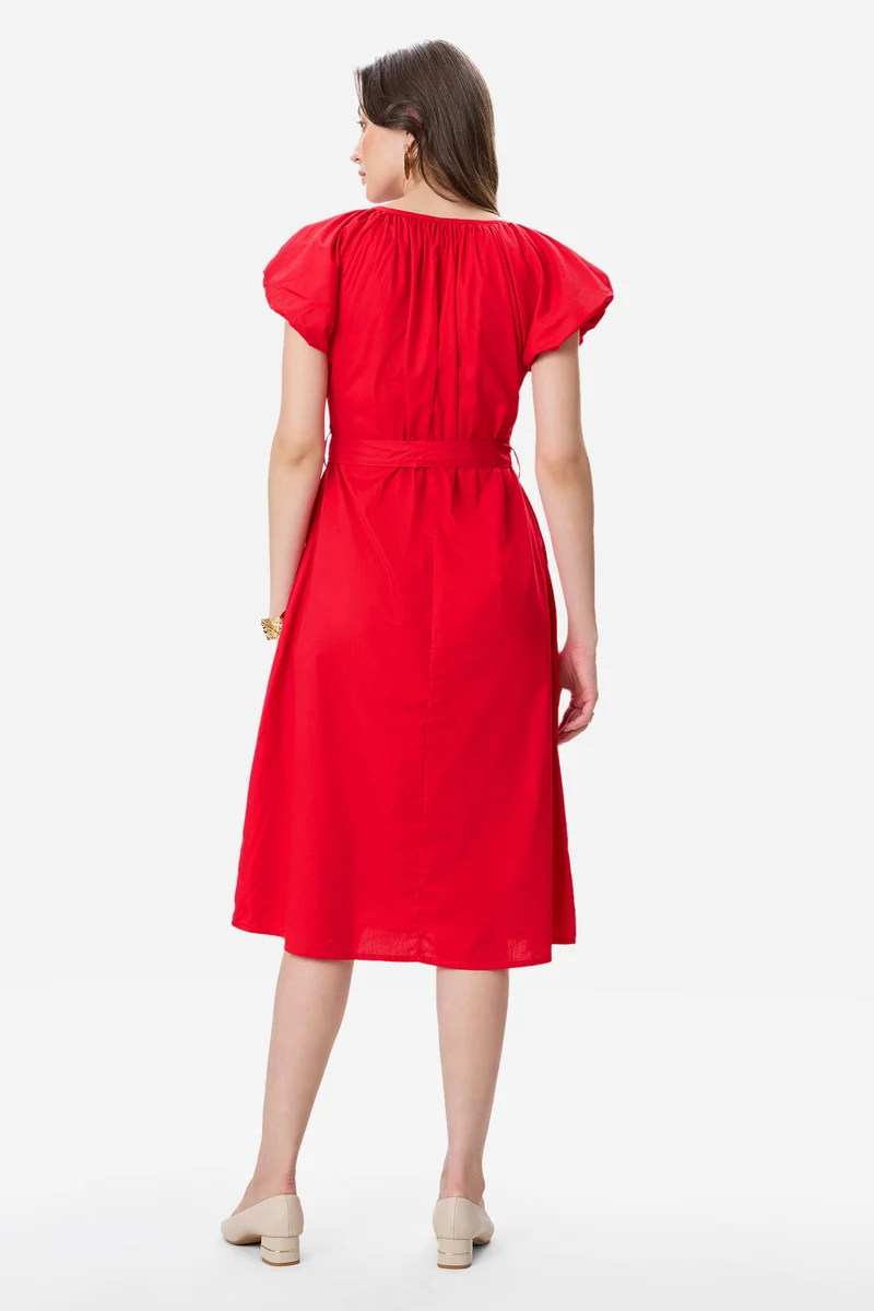 Seona|100% Cotton Bubble Sleeve Dress