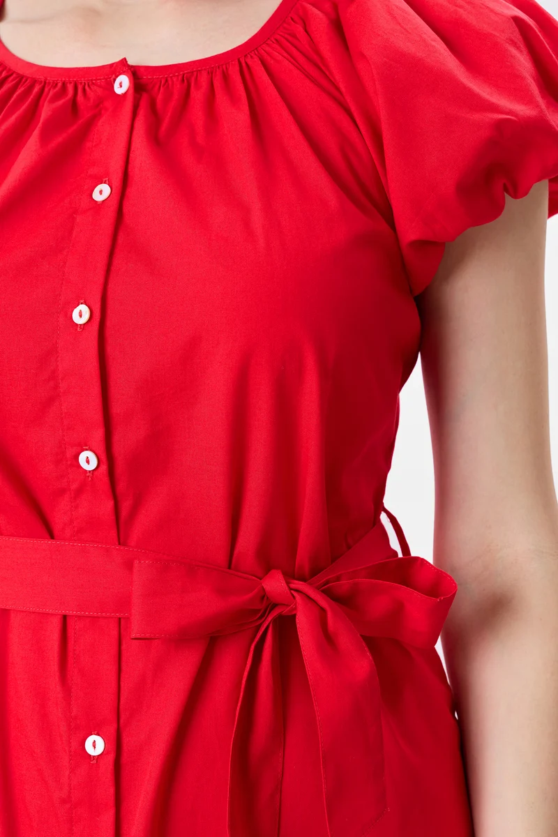 Seona|100% Cotton Bubble Sleeve Dress
