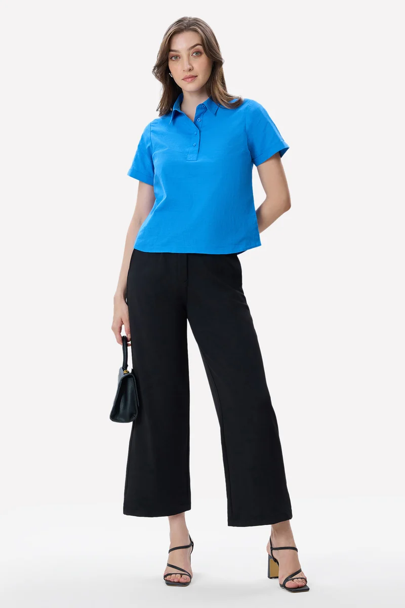 Moyra|100% Cotton Rolled-Up Sleeve Shirt