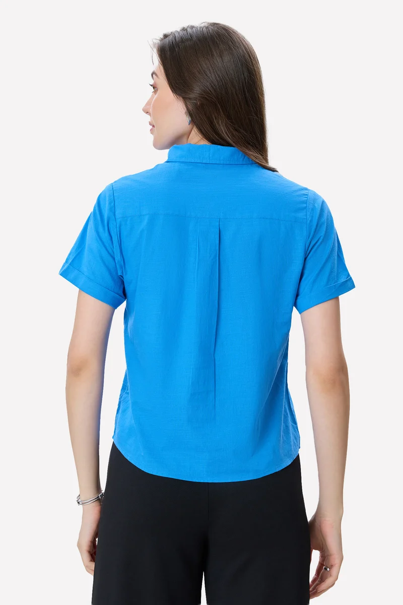 Moyra|100% Cotton Rolled-Up Sleeve Shirt