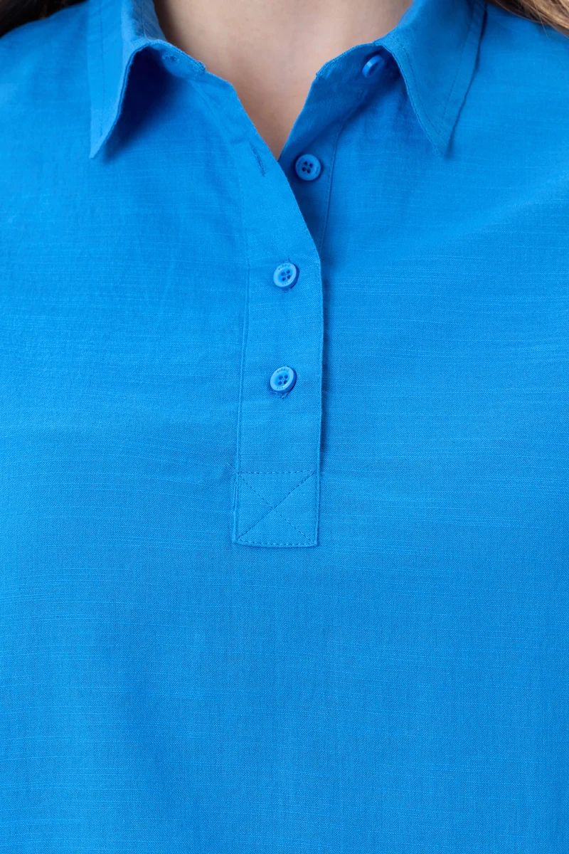 Moyra|100% Cotton Rolled-Up Sleeve Shirt