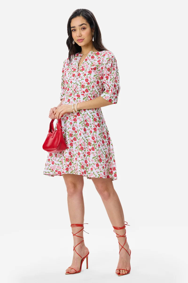Rae|100% Viscose Puff Sleeve Mini Dress