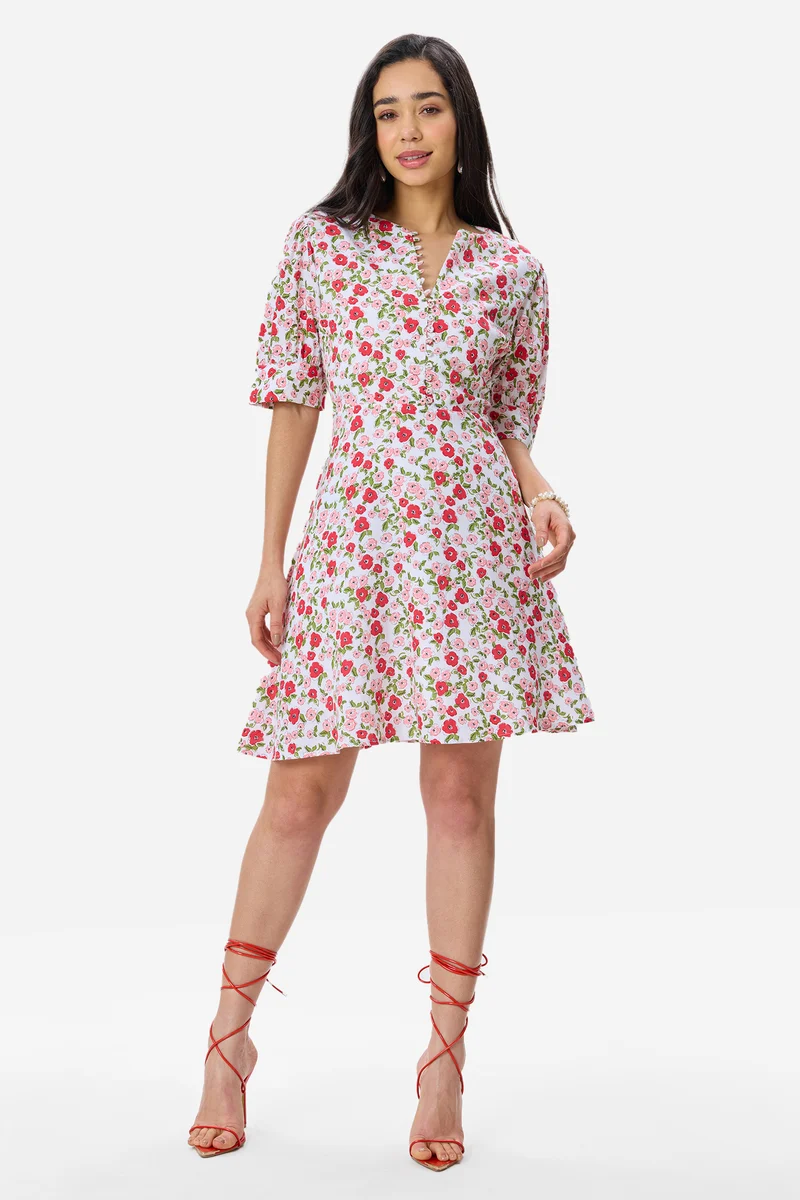 Rae|100% Viscose Puff Sleeve Mini Dress