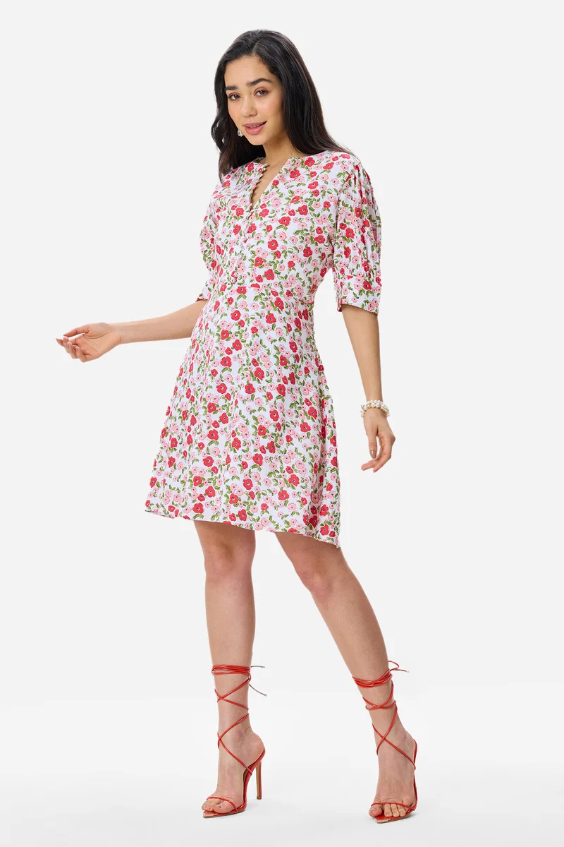 Rae|100% Viscose Puff Sleeve Mini Dress