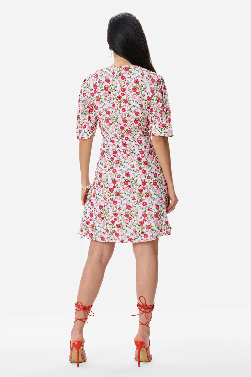 Rae|100% Viscose Puff Sleeve Mini Dress