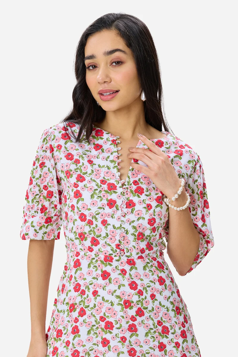 Rae|100% Viscose Puff Sleeve Mini Dress