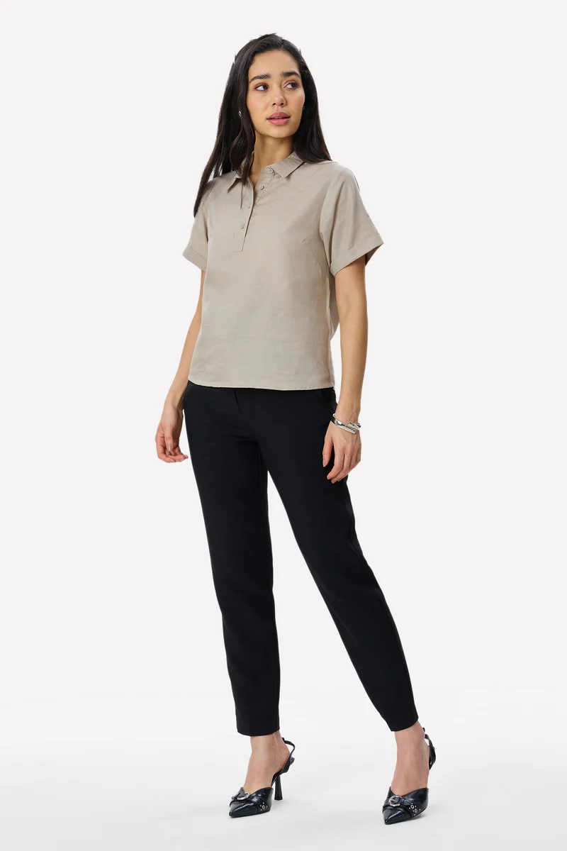 Moira|100% Cotton Rolled-Up Sleeve Shirt