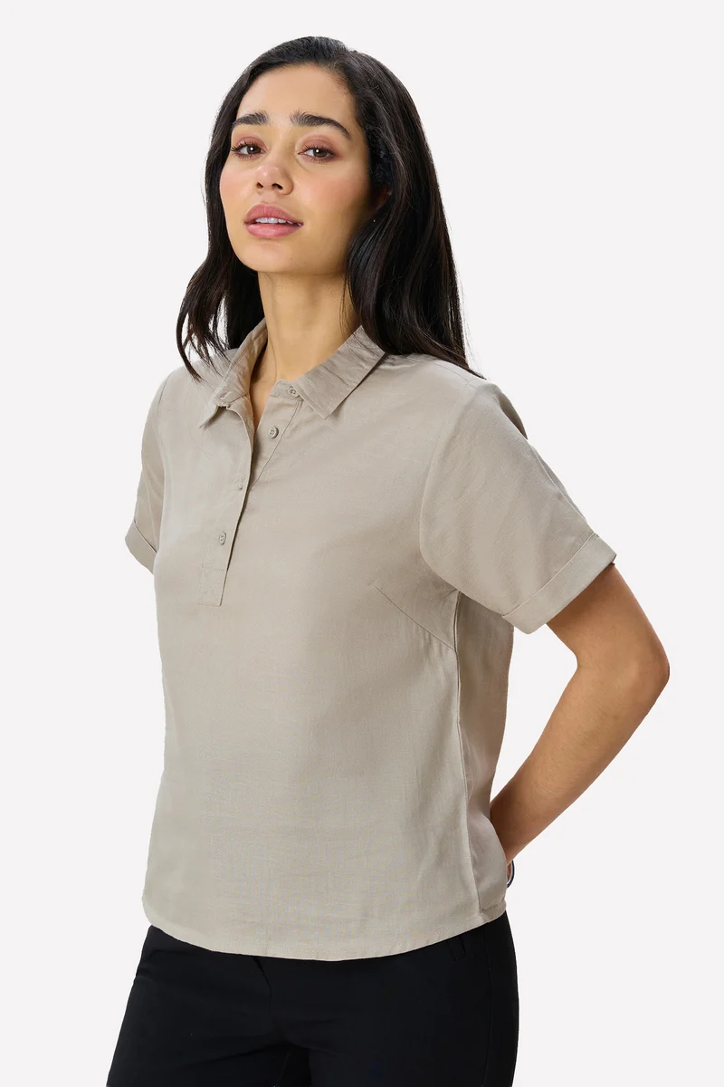 Moira|100% Cotton Rolled-Up Sleeve Shirt