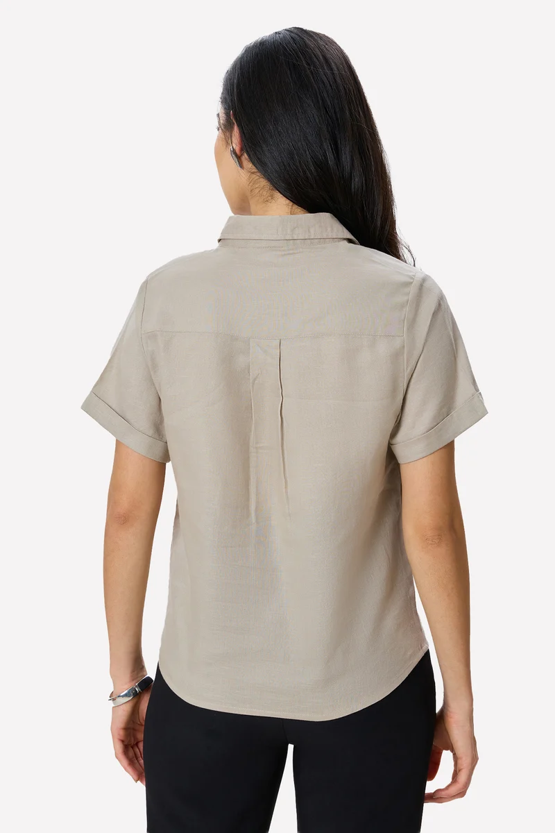 Moira|100% Cotton Rolled-Up Sleeve Shirt