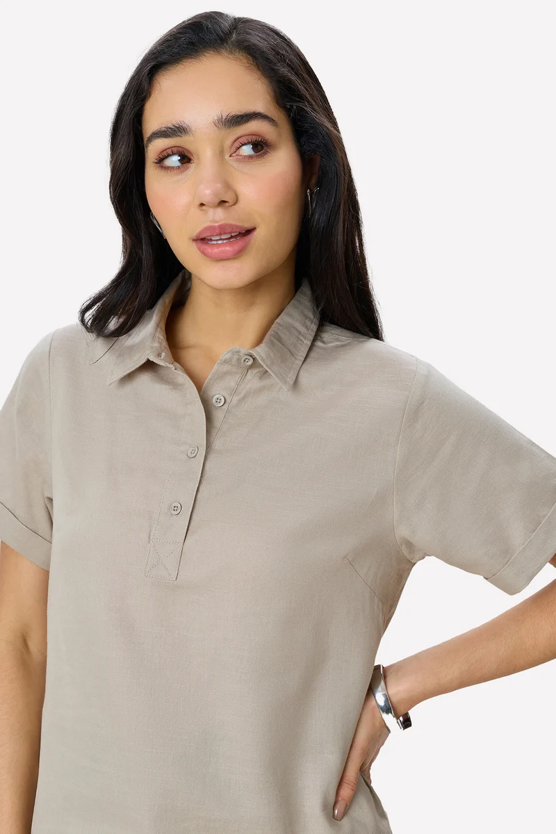 Moira|100% Cotton Rolled-Up Sleeve Shirt
