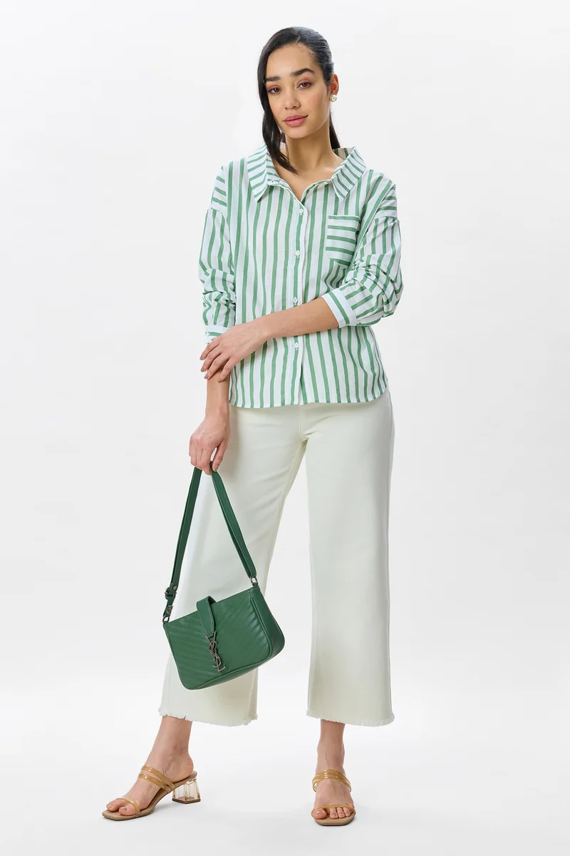 Janie|100% Cotton Drop Shoulder Shirt