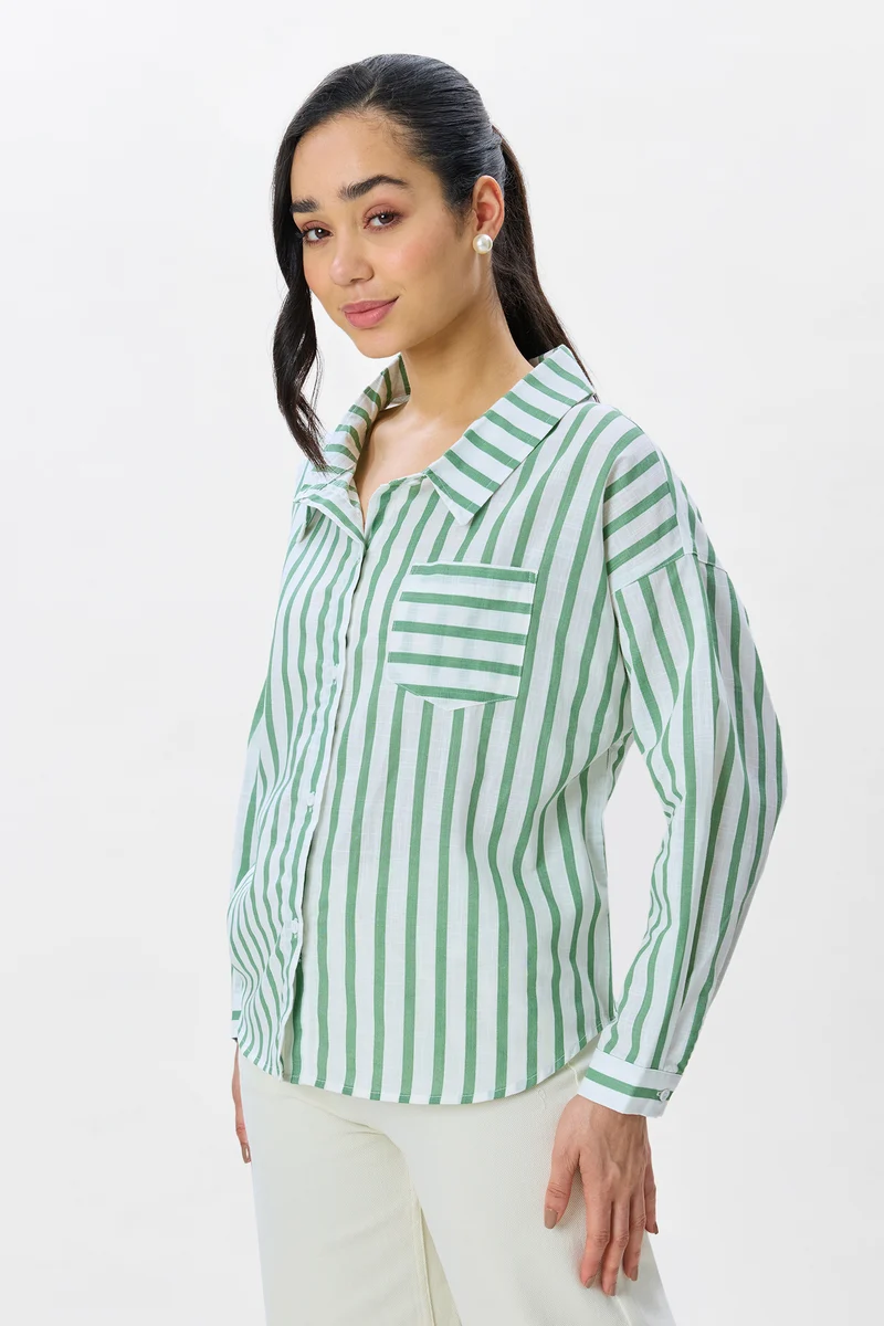 Janie|100% Cotton Drop Shoulder Shirt