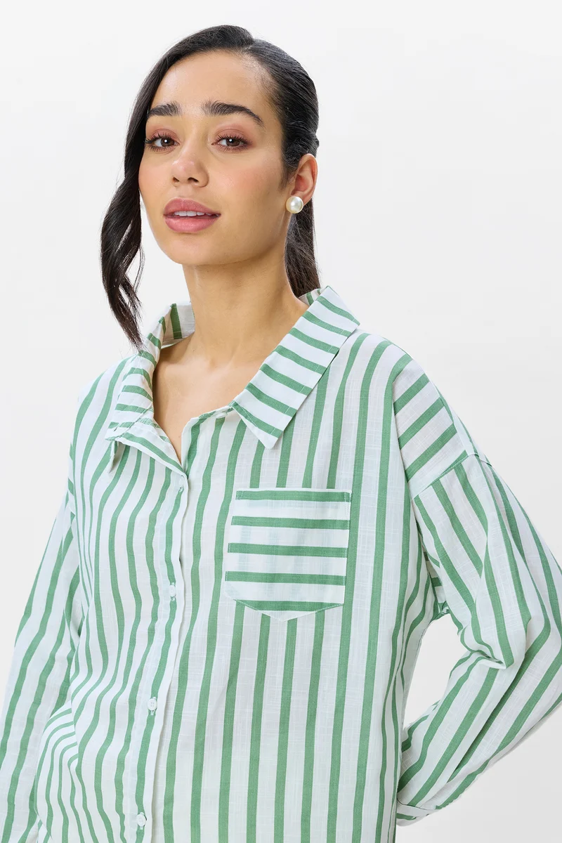 Janie|100% Cotton Drop Shoulder Shirt