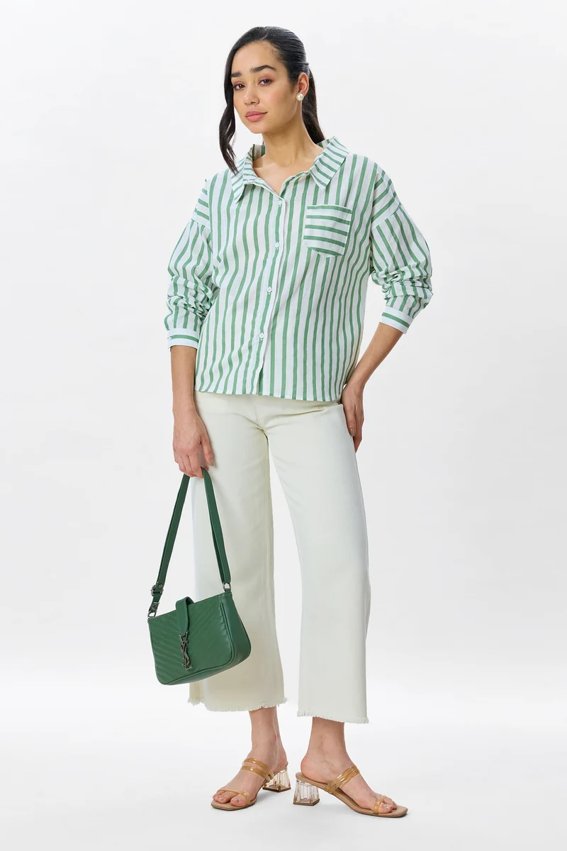 Janie|100% Cotton Drop Shoulder Shirt