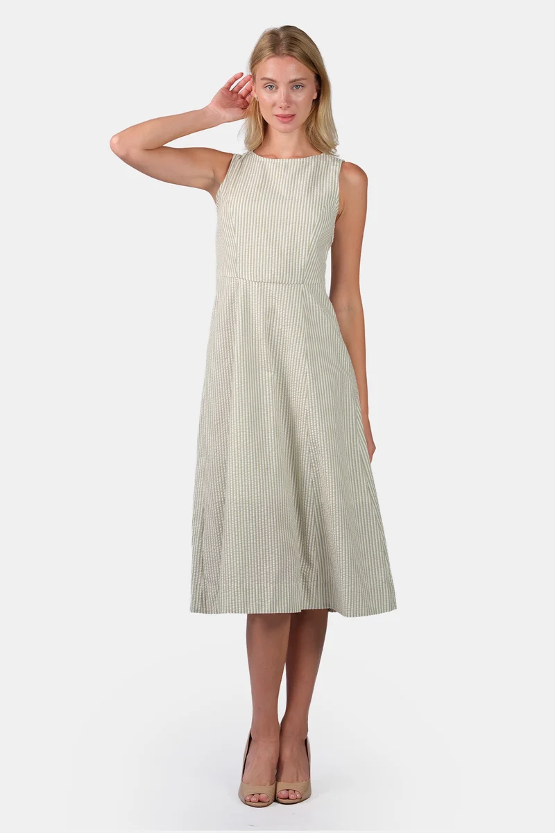 Como|100% Cotton Paneled Sleeveless Midi Dress