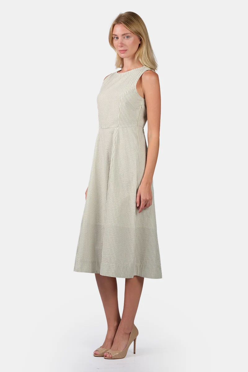 Como|100% Cotton Paneled Sleeveless Midi Dress